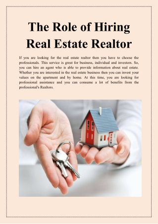 The Role of Hiring Real Estate Realtor