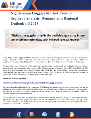 Night-vision Goggles Market Product Segment Analysis, Demand and Regional Outlook till 2028