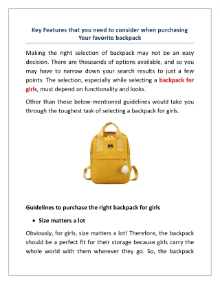 Key Features that you need to consider when purchasing Your favorite backpack