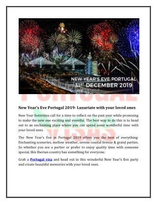 New Year’s Eve Portugal 2019- Luxuriate with your Loved ones