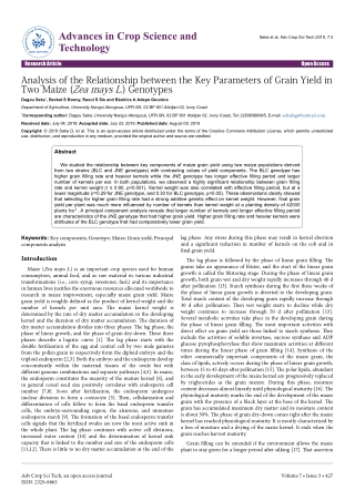 Analysis of the Relationship between the Key Parameters of Grain Yield in Two Maize (Zea mays L.) Genotypes