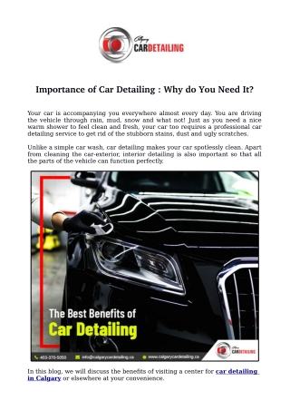 Importance of Car Detailing: Why do You Need It?