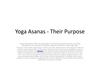 Yoga Asanas - Their Purpose