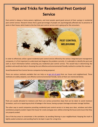 Tips and Tricks for Residential Pest Control Service