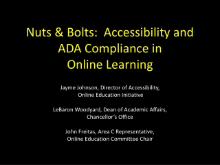 Nuts &amp; Bolts: Accessibility and ADA Compliance in Online Learning