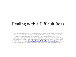 Dealing with a Difficult Boss