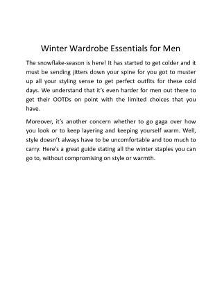 Winter Wardrobe Essentials for Men