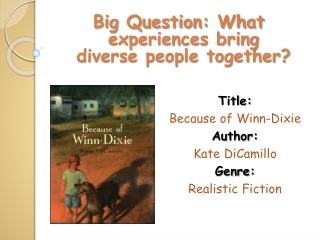 Title: Because of Winn-Dixie Author: Kate DiCamillo Genre: Realistic Fiction