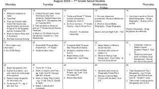 September 2019 – 7 th Grade Social Studies