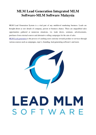 MLM Lead Generation Integrated MLM Software-mlm software malaysia