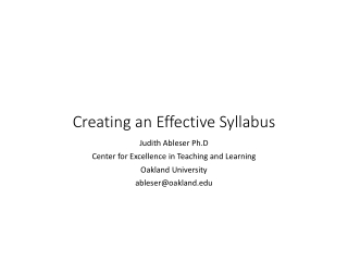 Creating an Effective Syllabus