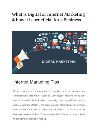 What is Digital or Internet Marketing & how it is beneficial for a Business