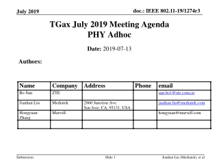 TGax July 2019 Meeting Agenda PHY Adhoc