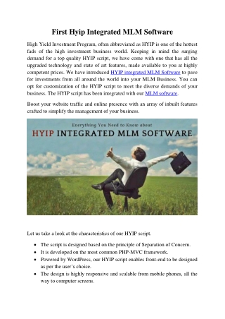 First Hyip Integrated MLM Software-MLM Software Malaysia
