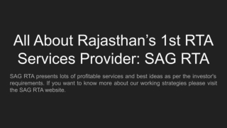 All About Category 1st RTA Services Provider: SAG RTA