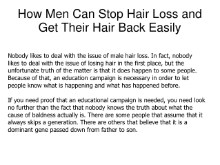How Men Can Stop Hair Loss and Get Their Hair Back Easily