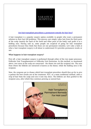 Are hair transplant procedures a permanent remedy for hair loss?