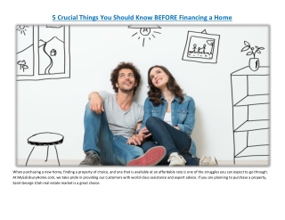 5 Crucial Things You Should Know BEFORE Financing a Home