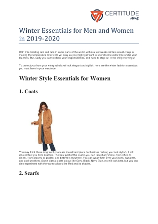 Winter Essentials for Men and Women in 2019-2020