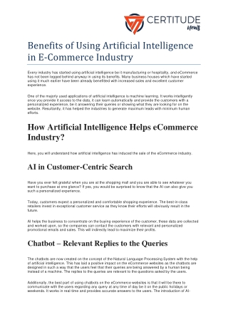 Benefits of Using Artificial Intelligence in E-Commerce Industry- Certitude News