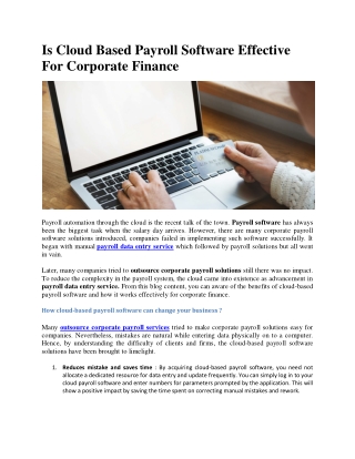 Is Cloud Based Payroll Software Effective For Corporate Finance