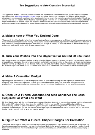 Ten Ideas to Make Cremation Economical