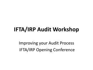 IFTA/IRP Audit Workshop