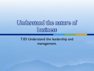 Understand the nature of business