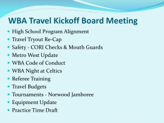 WBA Travel Kickoff Board Meeting