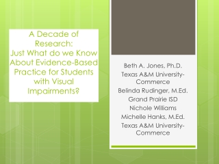 Beth A. Jones, Ph.D. Texas A&amp;M University- Commerce Belinda Rudinger, M.Ed. Grand Prairie ISD