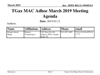 TGax MAC Adhoc March 2019 Meeting Agenda