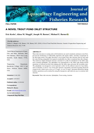 A novel trout pond inlet structure