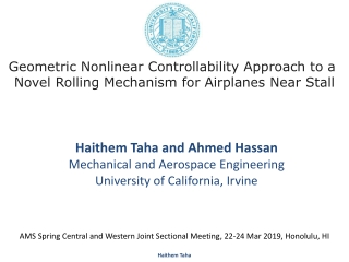 Haithem Taha and Ahmed Hassan Mechanical and Aerospace Engineering