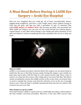 A Must Read Before Having A LASIK Eye Surgery - Arohi Eye Hospital