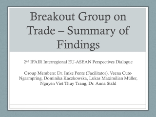 Breakout Group on Trade – Summary of Findings