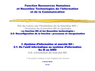 Fonction Ressources Humaines et Nouvelles Technologies de l'Information et de la Communication