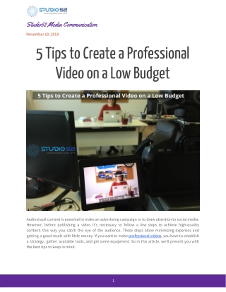 5 Tips to Create a Professional Video on a Low Budget