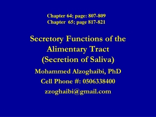 Secretory Functions of the Alimentary Tract (Secretion of Saliva)