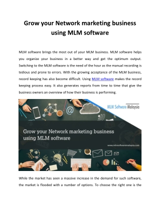 Grow your Network marketing business using MLM software - MLM Software Malaysia
