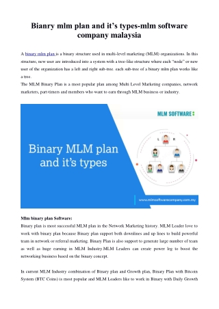 Binary mlm plan and it's types-Mlm software company malaysia