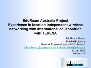 EduRoam Australia Project Experience in location independent wireless