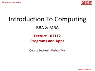 Introduction To Computing BBA &amp; MBA