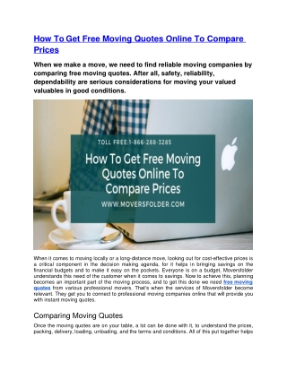 How To Get Free Moving Quotes Online To Compare Prices