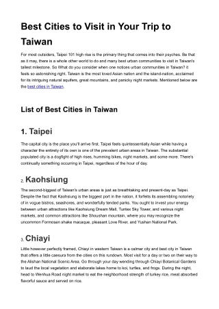 Best Cities in Taiwan