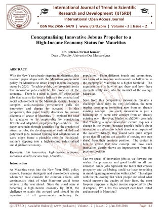 Conceptualising Innovative Jobs as Propeller to a High Income Economy Status for Mauritius