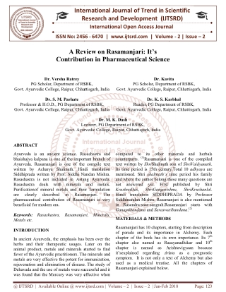 A Review on Rasamanjari It's Contribution in Pharmaceutical Science