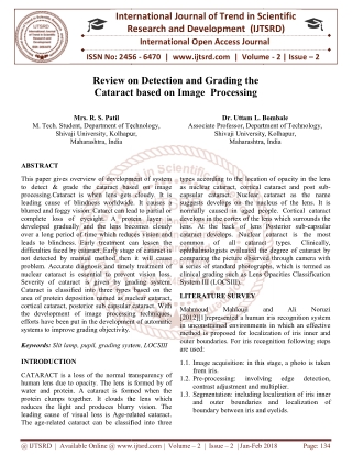 Review on Detection and Grading the Cataract based on Image Processing