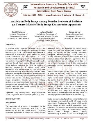 Anxiety on Body Image among Females Students of Pakistan A Ternary Model of Body Image Exasperation Appraisal