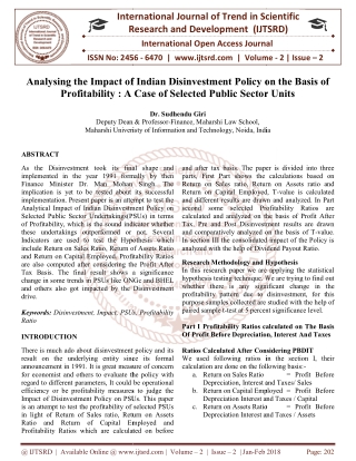 Analysing the Impact of Indian Disinvestment Policy on the Basis of Profitability A Case of Selected Public Sector Units