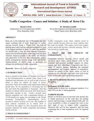 Traffic Congestion Causes and Solution A Study of Kota City